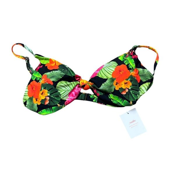 NWT Andie Pink & Black Tropical Bikini Top - Picture 1 of 6